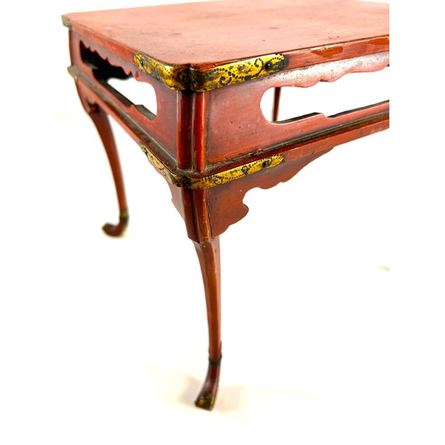 Small Antique Japanese Red Lacquer Stand For Sale - Image 4 of 7
