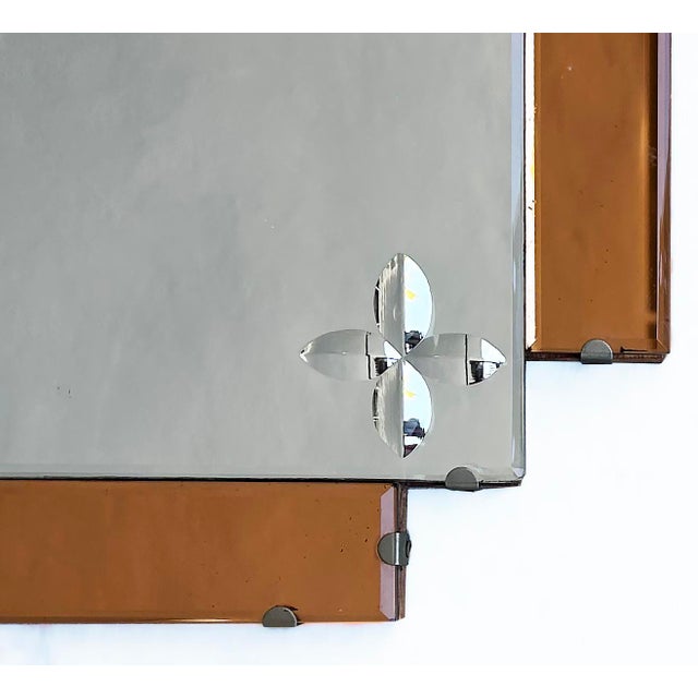 1940s 1940s Art Deco Wheel Cut Mirror With Peach Mirrored Panels For Sale - Image 5 of 6