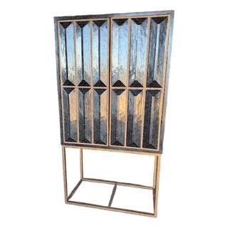 Global Views Horn Inlay Bar Cabinet Black/Antique Brass For Sale
