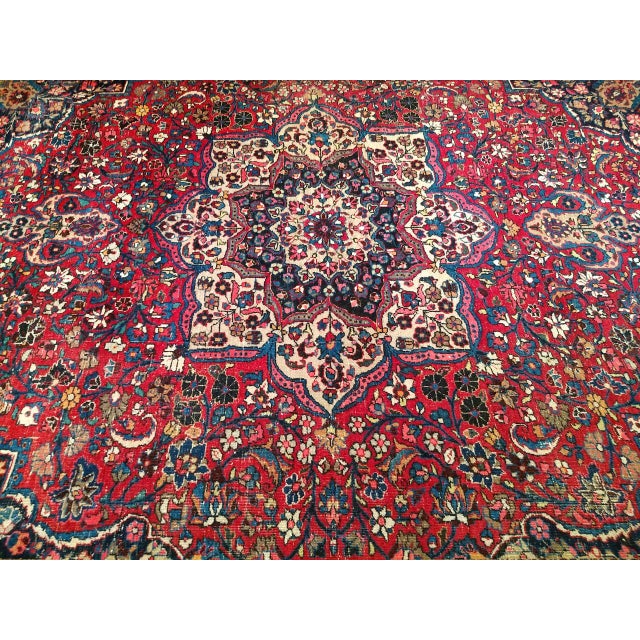 Vintage Persian Khorassan Rug, Hand-Knotted Wool, Floral Pattern, Crimson & Camel, 9x12 For Sale - Image 12 of 14