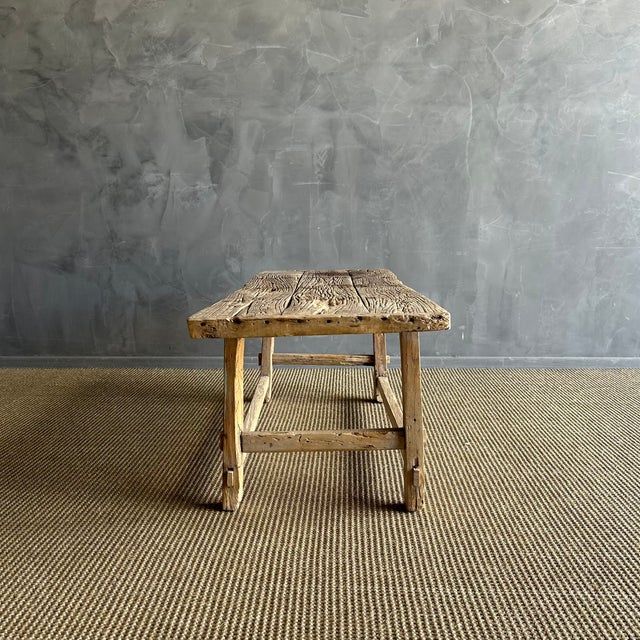 Vintage Reclaimed Natural Elm Wood Coffee Table For Sale In Los Angeles - Image 6 of 8