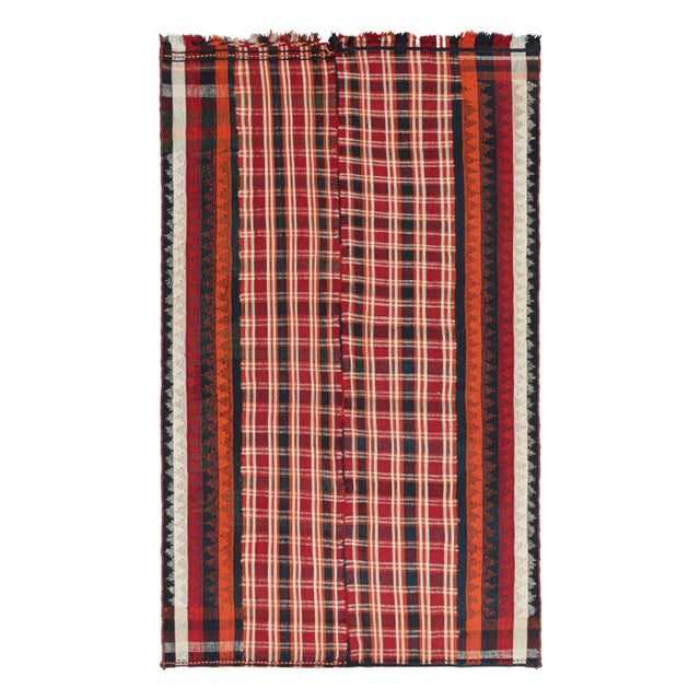 Red 1950s Vintage Persian Kilim in Red With Plaid Multicolor Stripes by Rug & Kilim For Sale - Image 8 of 8
