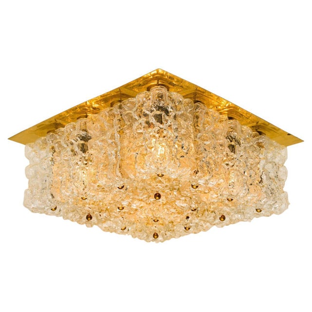 Kalmar Large Thick Textured Glass Ceiling Flushmount from Kaiser, 1960s For Sale - Image 4 of 18