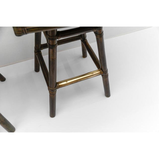 Wood Rattan Bar Stool with Brass Aplications, 1960s, Set of 2 For Sale - Image 7 of 15