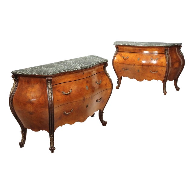 Baroque Dressers in Walnut and Walnut Burl, Set of 2 For Sale