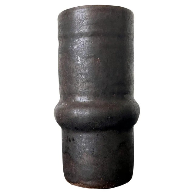 Late 20th Century Black Metallic Glaze Ceramic Geometric Vase by Beatrice Wood For Sale - Image 13 of 13