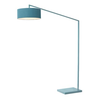 Stretch 87"h 1-Light Arc Lamp, Turquoise Linen Shade & Body, Dimmable, for Living Room or Bedroom For Sale