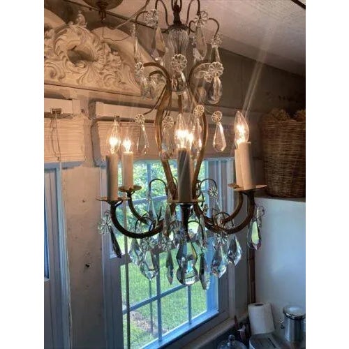 Metal 1900-1910 French Louis XV Style Cut Crystal/ Bronze Cage Chandelier in the Style of Baccarat For Sale - Image 7 of 13