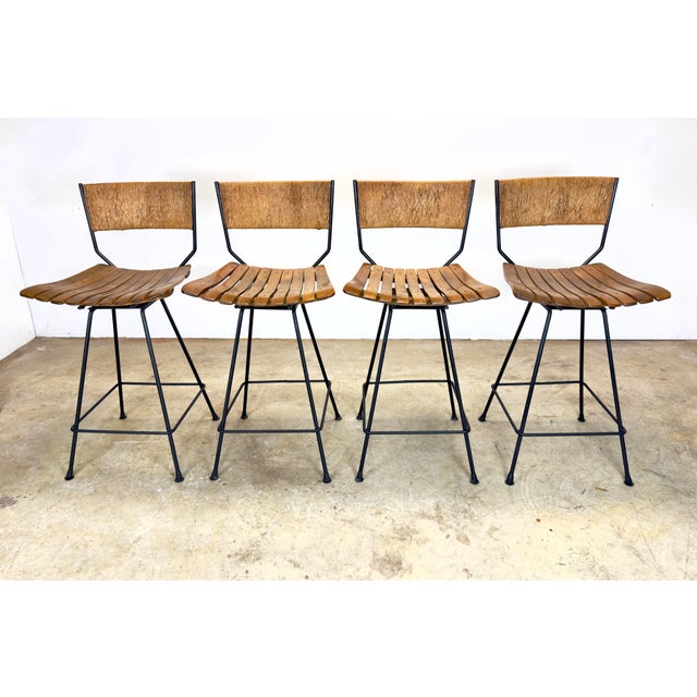 Set of Four Circa 1960’s Arthur Umanoff /Raymor Wrought Iron Tall Bar Stools For Sale - Image 12 of 12