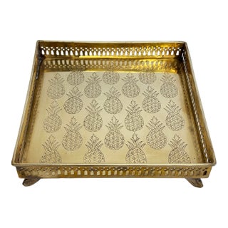 Vintage Mottahedeh Etched Brass Pineapple Motif Tray For Sale