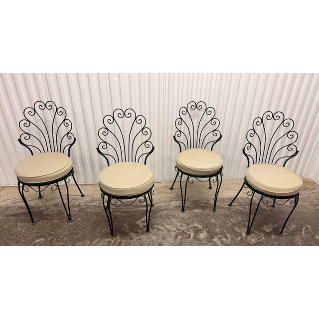Dark Green 1950s Italian Wrought Iron Dining Chairs Hunter Green,Featuring a Distinct Scallop “Peacock” Shaped Scrollwork Backrest - Set of 4 For Sale - Image 8 of 12