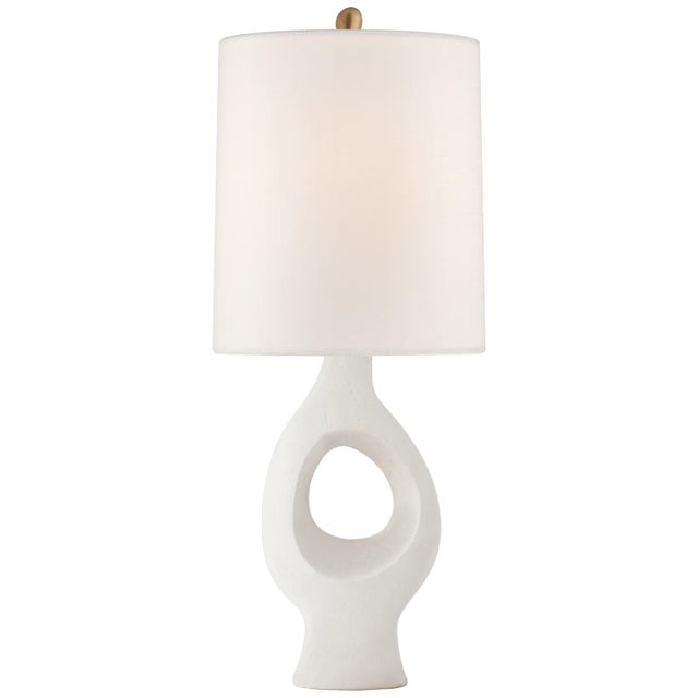 AERIN for Visual Comfort Signature Capra Medium Table Lamp in Marion White with Linen Shade For Sale