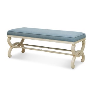 Bunny Williams Home Charlottesville Bench Alpine White with Aegean Upholstery For Sale