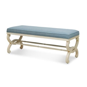Bunny Williams Home Charlottesville Bench Alpine White with Aegean Upholstery