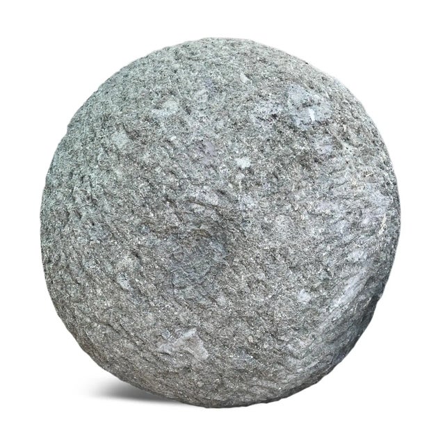 Vintage rustic stone garden sphere hand-carved from granite. Each slightly unique in natural textures, tones and patina. A...