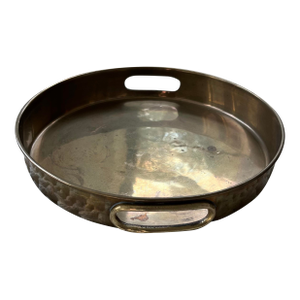 1980s Vintage Round Brass Handled Tray