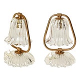 Murano Glass Bell and Brass Table Lamps from Barovier, Italy, 1940s, Set of 2 For Sale