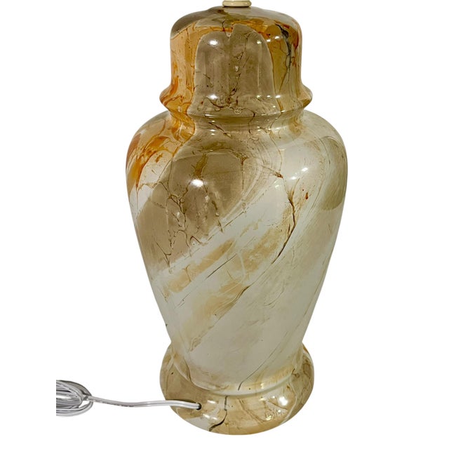 Mid 20th Century Vintage Orange and Cream Marbleized Ceramic Baluster Form Lamp For Sale - Image 5 of 15