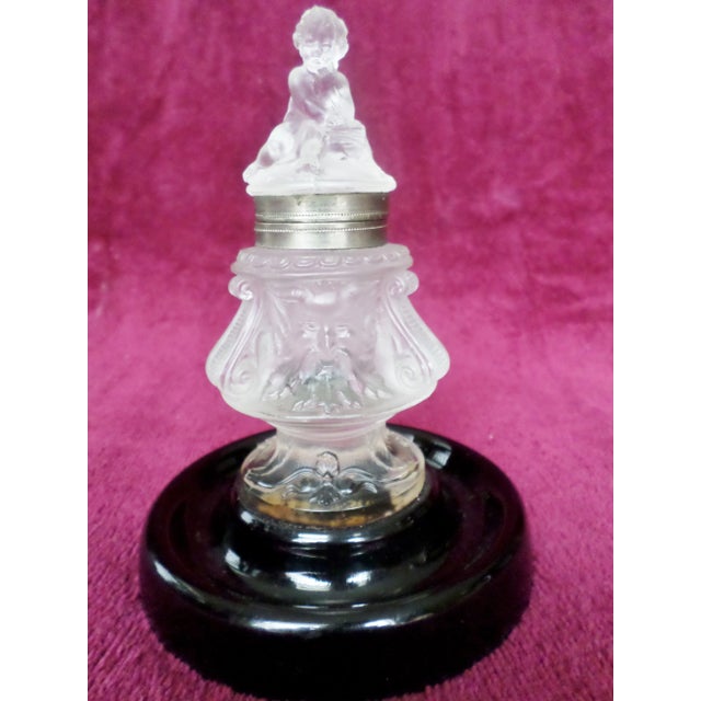 This is a Spectacular! Antique French Inkwell made of Satin Glass with a Cherub on top with the North Wind on one side and...