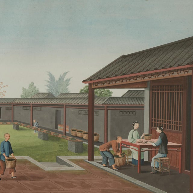 Glass Antique Chinese Gouache Painting With Figures For Sale - Image 7 of 11