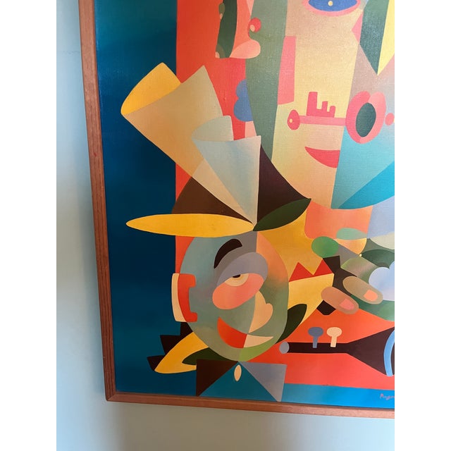 1980s Abstract Cubist Oil Painting Russian Artist Prager N. Kononov Title of Painting “Gerschwin” For Sale - Image 5 of 8