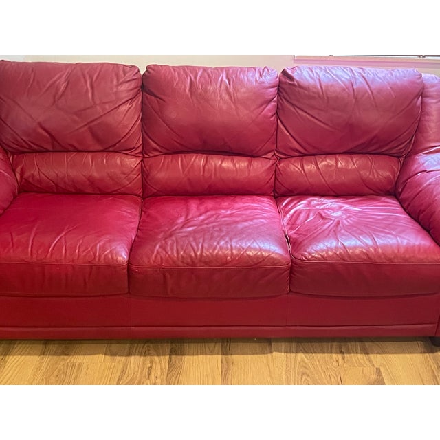 1970s Vintage Natuzzi Red Leather Sofa Threeseat For Sale - Image 5 of 8