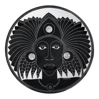 Vintage Curras Brothers Hand-Painted Pottery Charger, Signed, 5 Faces Available For Sale