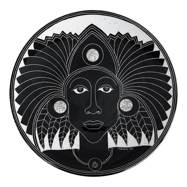 Vintage Curras Brothers Hand-Painted Pottery Charger, Signed, 5 Faces Available For Sale