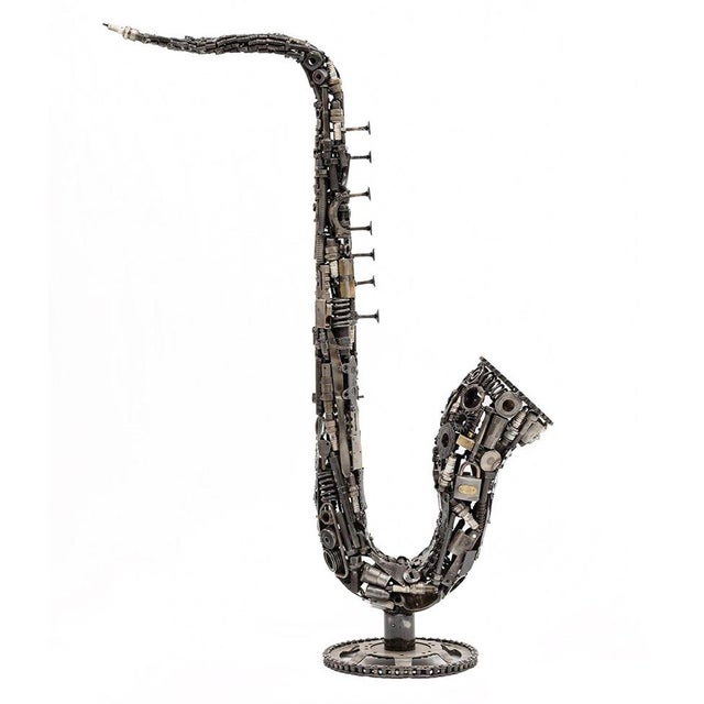 Metal Premium Handcrafted Recycled Metal Saxophone Sculpture | 38" | One of a Kind For Sale - Image 7 of 9