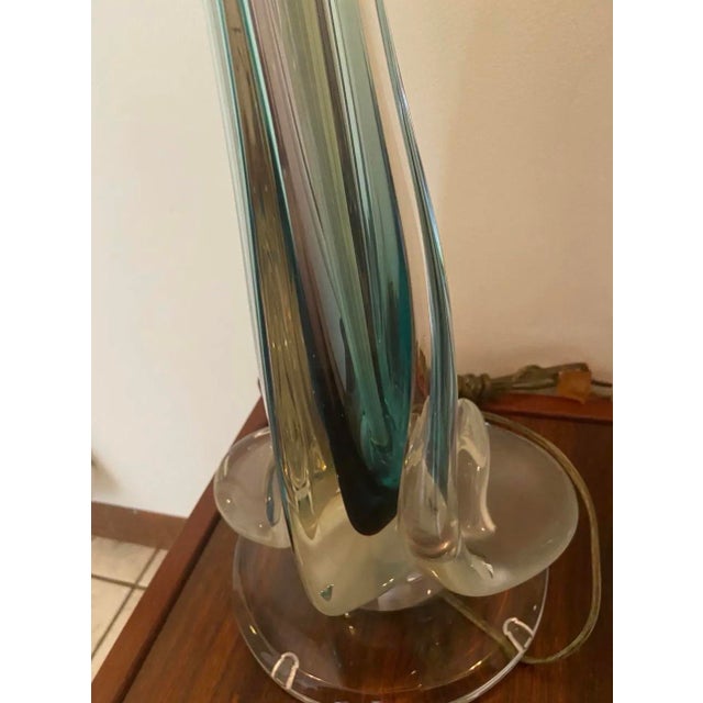Murano Mid 20th Century Mid-Century Modern Italian Sommerso Murano Glass Fluted Table Lamps - A Pair For Sale - Image 4 of 10