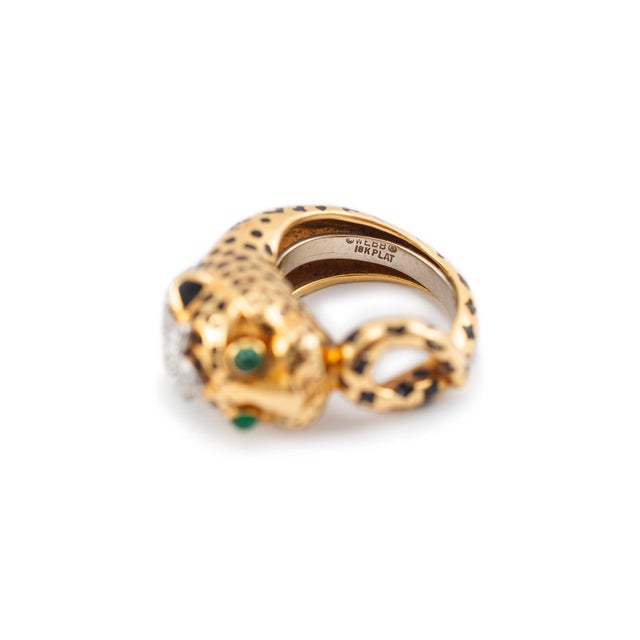 Gold David Webb 18k Yellow Gold & Platinum Leopard Looped Tail Diamond Cocktail Ring Size 5 For Sale - Image 8 of 11