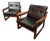 Mid-Century Teak Lounge Chairs with Black Leather Cushions attributed to Sven Ellekaer for Komfort, Denmark, 1970s, Set of 2 For Sale