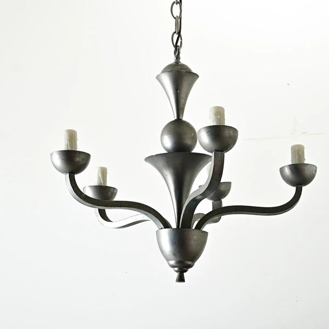 Silver French Vintage Modern Pewter-Tone Chandelier For Sale - Image 8 of 12