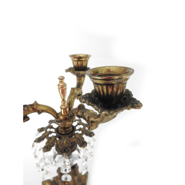 Early 20th Century French Gold Leaf Cast Iron Girandoles Candelabras With Crystal Pendalogues - Set of 2 For Sale - Image 9 of 12