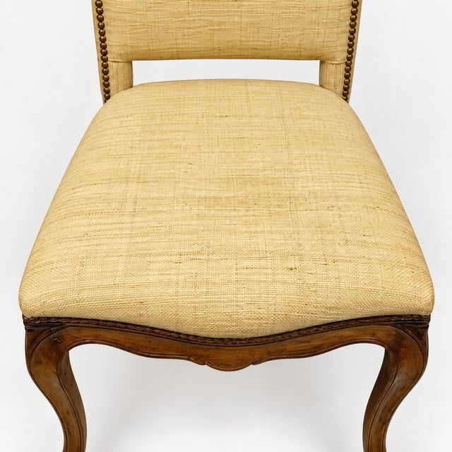 Ivory Louis XV Style French Style Side Chairs in Grasscloth W/ Brass Nailheads Att. To Grange - Pair For Sale - Image 8 of 8