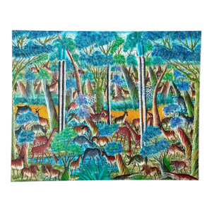 Monumental Haitian Jungle Scene Painting by Jean Rameau – Naïve Art
