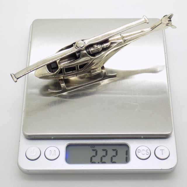 2.22-oz Vintage Italian Handmade Solid Sterling Silver 925 Army Helicopter Figurine, Made in Tuscany (Italy) For Sale - Image 10 of 11