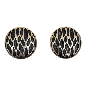 Vintage Signed Boucher Modernist Round Goldtone & Black Enamel Clip Earrings- 2 Pieces