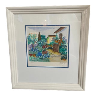 Vibrant Landscape Lithograph - Framed For Sale