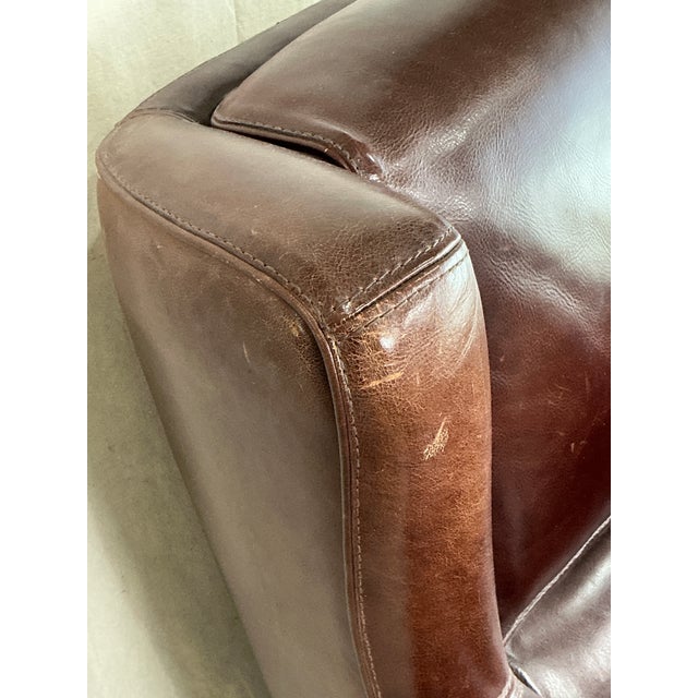 1990s Baxter Italian Brown Leather Club Armchair – Modern Sculptural Lounge Chair For Sale - Image 9 of 14