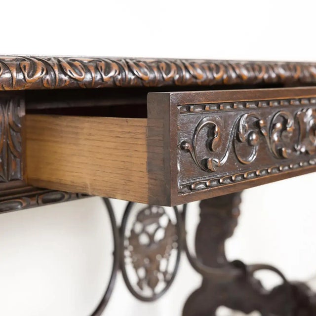 19th Century Spanish Baroque Style Walnut Lyre Leg Writing Table or Side Table For Sale - Image 10 of 13