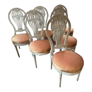 Early 19th Century French Louis XVI Montgolfier Montgolfiere Ballon Back Dining Chairs - Set of 6