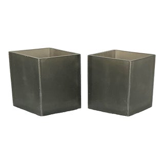 Pair Vintage Martha Sturdy Resin Cube Charcoal Grey Vases For Sale