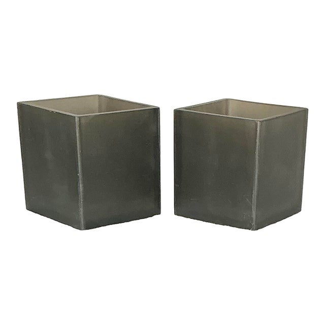 Pair Vintage Martha Sturdy Resin Cube Charcoal Grey Vases For Sale