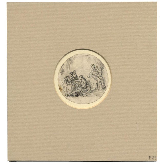 An original 18th-century watercolour painting, Circle of Jean-Honoré Fragonard, Gathering with Young Lovers.An intriguing...