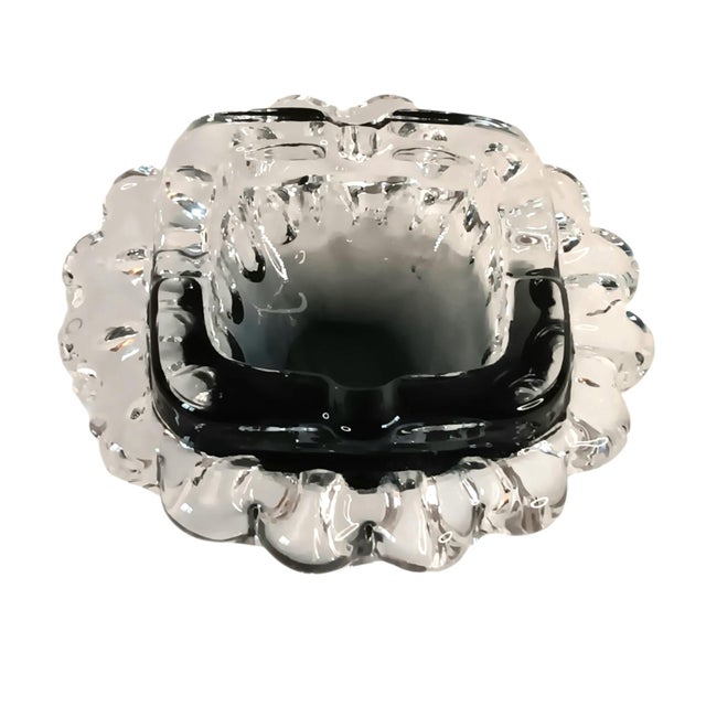 Glass Smoked Glass Squsre Ashtray With Scallops Bubbles UniqueTrinket Dish Catchall For Sale - Image 7 of 12
