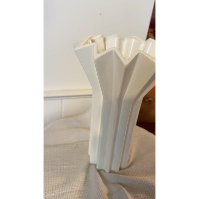 Geometric Cream Ceramic Vase For Sale - Image 4 of 5