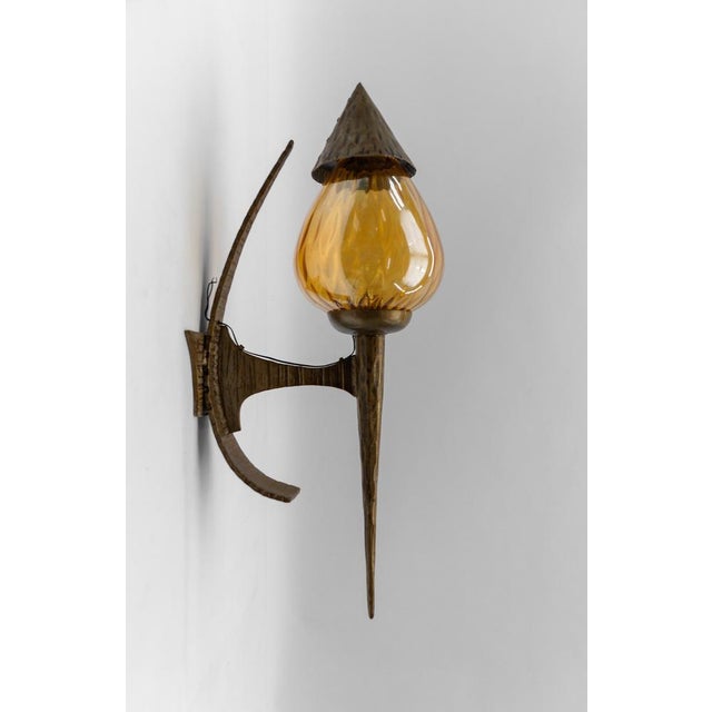 Large French Hand-Forged Iron and Glass Wall Lamp, 1960s For Sale - Image 17 of 17