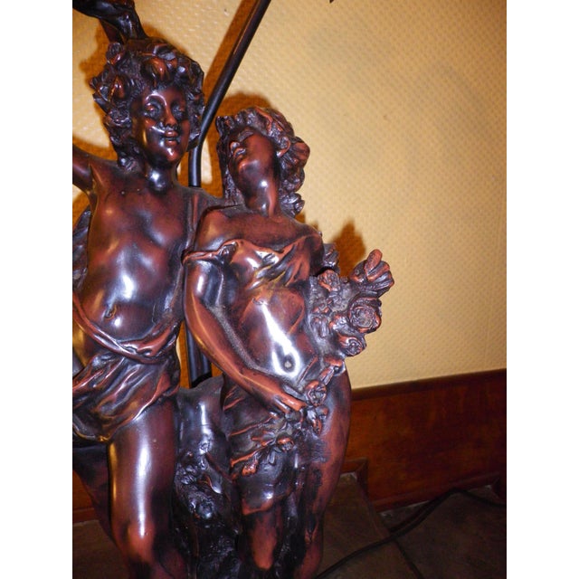 Sculpture of Putti Table Lamp with Amber Molded Glass Tulip Shades in the style of Aug. Moreau, 1890s For Sale - Image 14 of 18