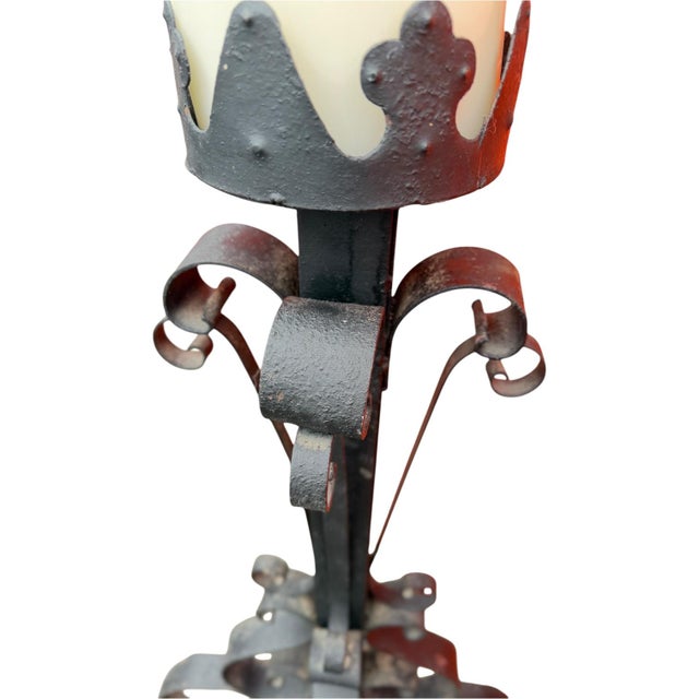 Metal Antique 40" Hand-Forged Iron Candle Stands – Pair For Sale - Image 7 of 7